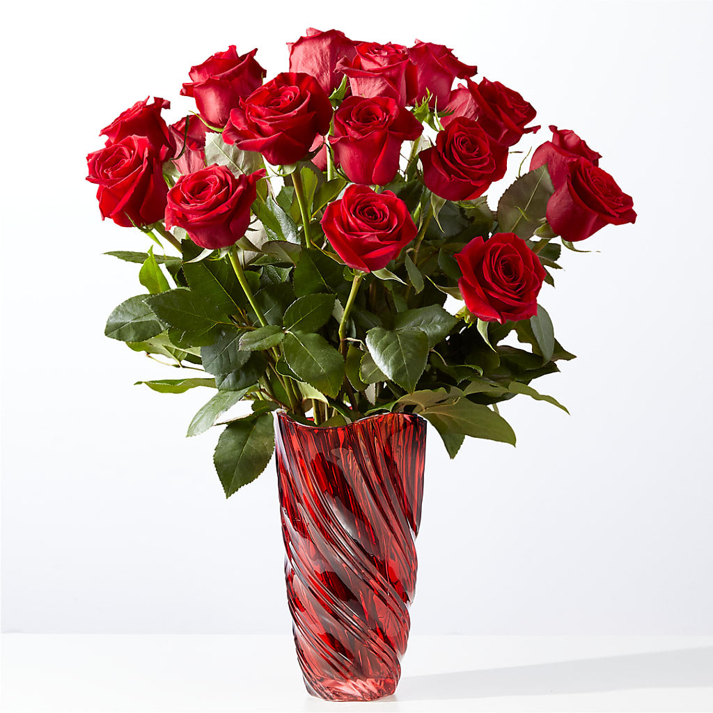 Classic Love Red Rose Bouquet with Luxe Swirl Vase – Linda Floral, Burlington NC